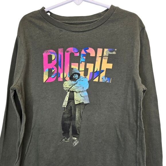 Old Navy Boys S (6-7) Notorious Biggie Graphic Crewneck Long Sleeve Shirt Olive - Picture 2 of 11